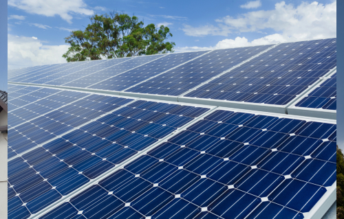 A rooftop covered with solar panels, designed to capture solar energy for electricity generation.